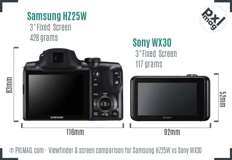 Samsung HZ25W vs Sony WX30 Screen and Viewfinder comparison