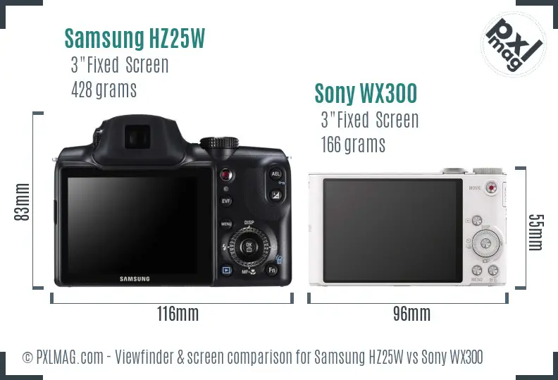 Samsung HZ25W vs Sony WX300 Screen and Viewfinder comparison