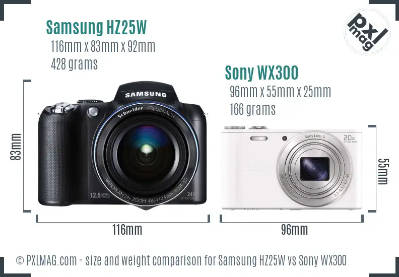 Samsung HZ25W vs Sony WX300 size comparison