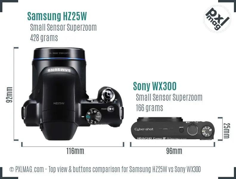 Samsung HZ25W vs Sony WX300 top view buttons comparison