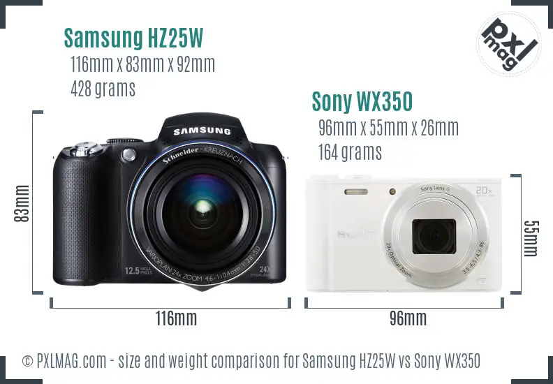 Samsung HZ25W vs Sony WX350 size comparison
