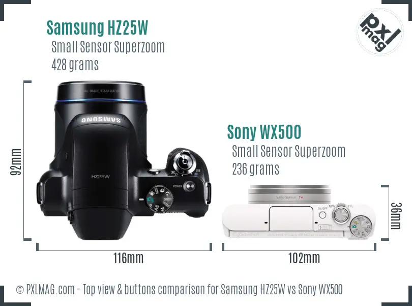 Samsung HZ25W vs Sony WX500 top view buttons comparison
