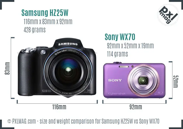 Samsung HZ25W vs Sony WX70 size comparison