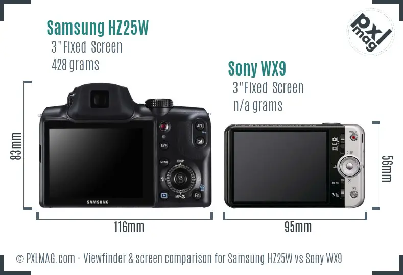 Samsung HZ25W vs Sony WX9 Screen and Viewfinder comparison