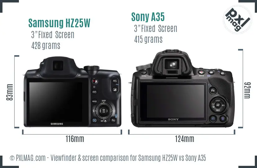 Samsung HZ25W vs Sony A35 Screen and Viewfinder comparison