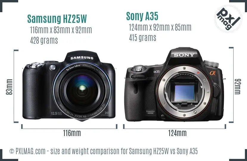 Samsung HZ25W vs Sony A35 size comparison