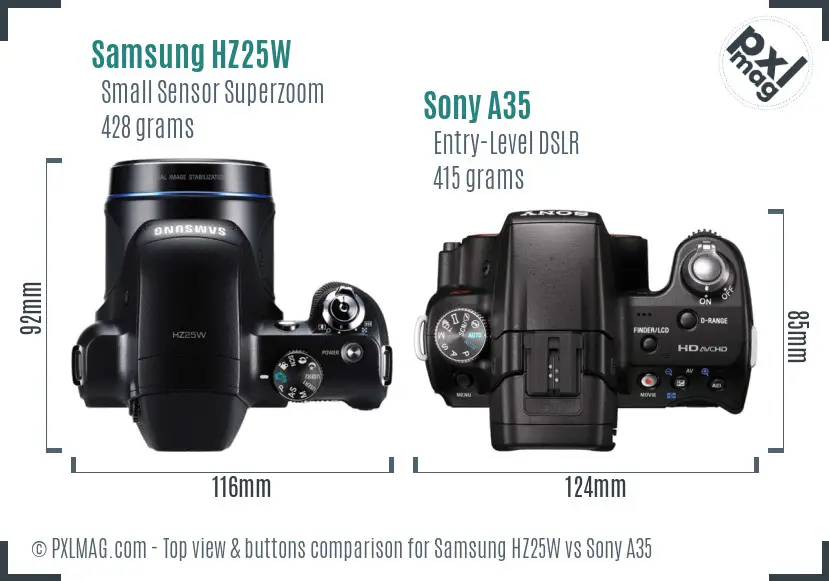 Samsung HZ25W vs Sony A35 top view buttons comparison