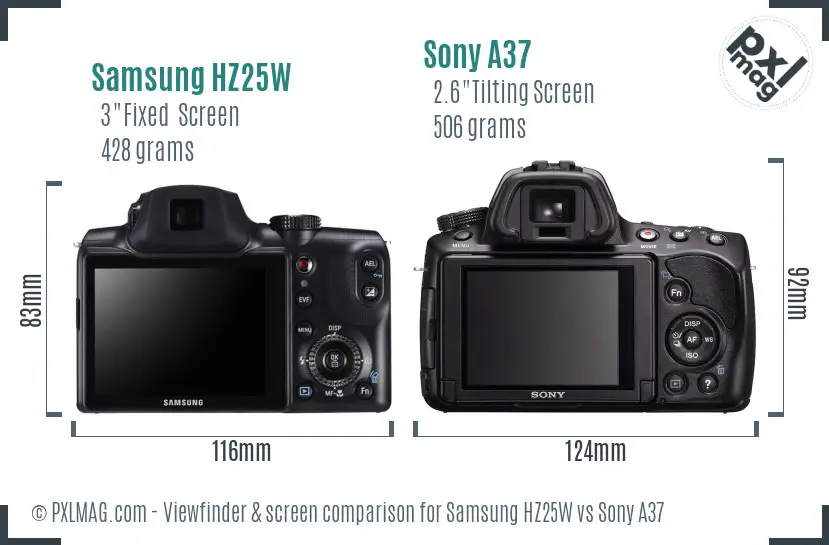 Samsung HZ25W vs Sony A37 Screen and Viewfinder comparison
