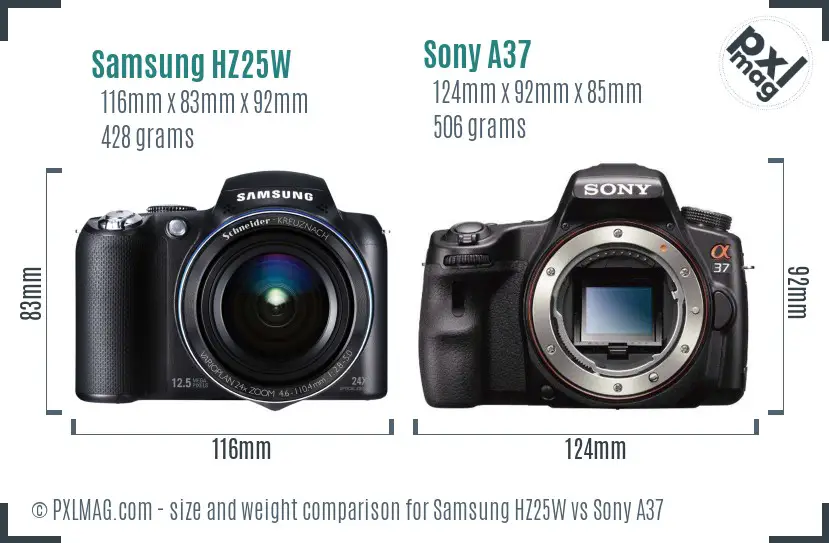 Samsung HZ25W vs Sony A37 size comparison