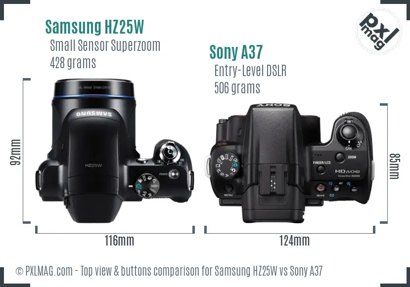 Samsung HZ25W vs Sony A37 top view buttons comparison