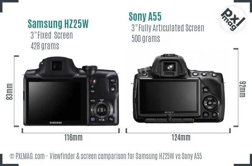 Samsung HZ25W vs Sony A55 Screen and Viewfinder comparison