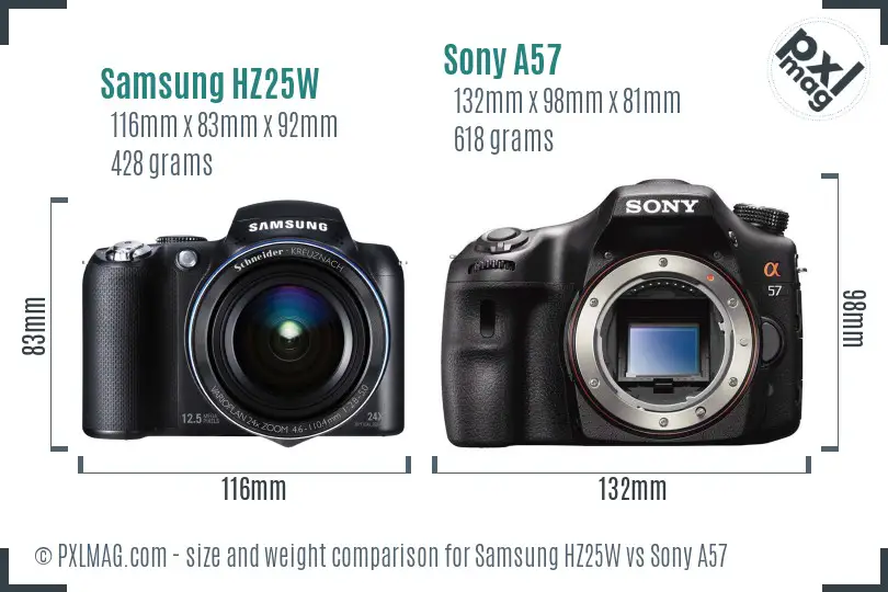Samsung HZ25W vs Sony A57 size comparison