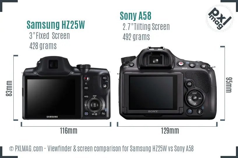 Samsung HZ25W vs Sony A58 Screen and Viewfinder comparison