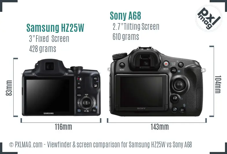 Samsung HZ25W vs Sony A68 Screen and Viewfinder comparison