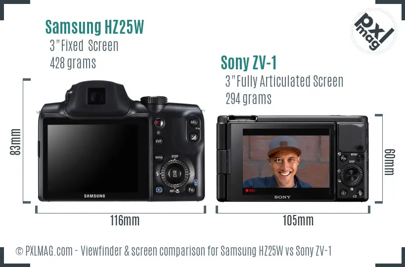 Samsung HZ25W vs Sony ZV-1 Screen and Viewfinder comparison