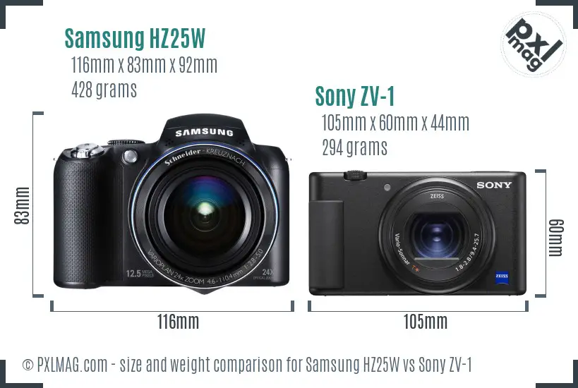 Samsung HZ25W vs Sony ZV-1 size comparison
