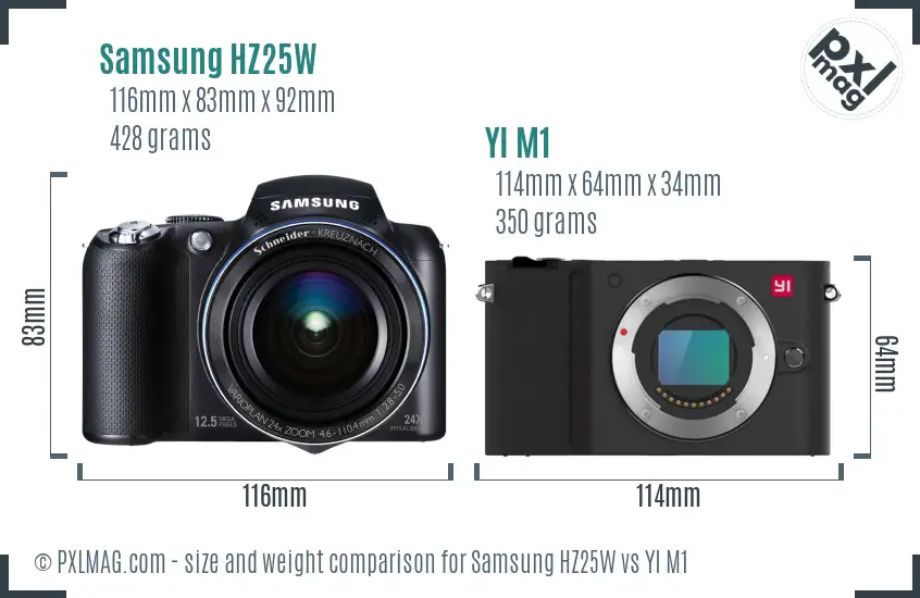 Samsung HZ25W vs YI M1 size comparison