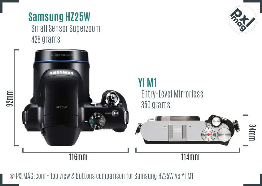 Samsung HZ25W vs YI M1 top view buttons comparison