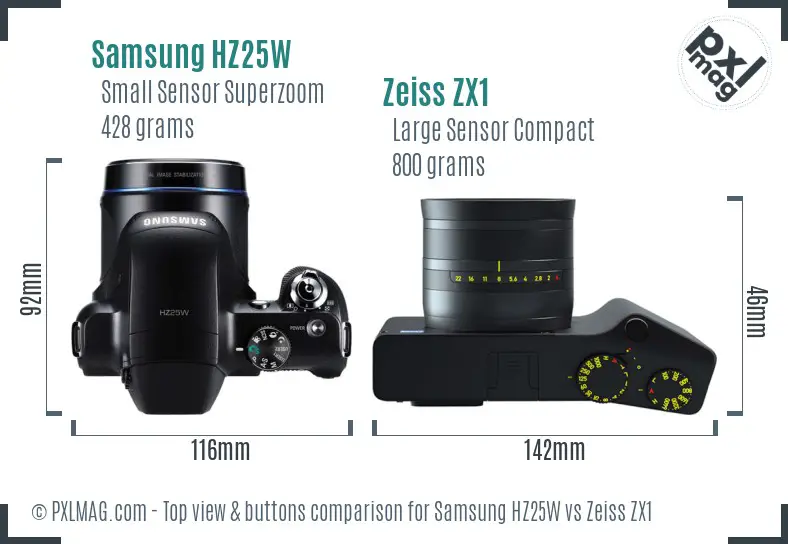 Samsung HZ25W vs Zeiss ZX1 top view buttons comparison