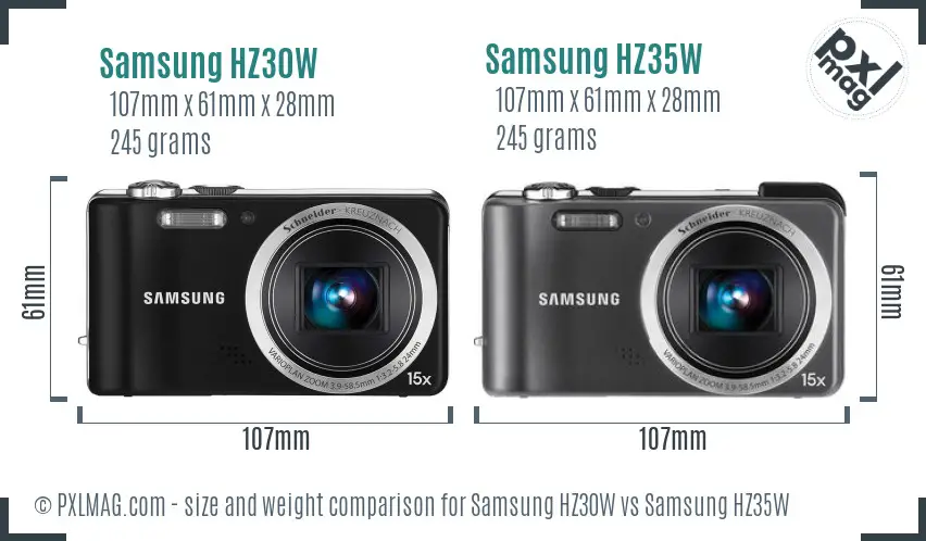 Samsung HZ30W vs Samsung HZ35W size comparison