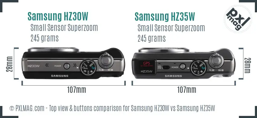 Samsung HZ30W vs Samsung HZ35W top view buttons comparison