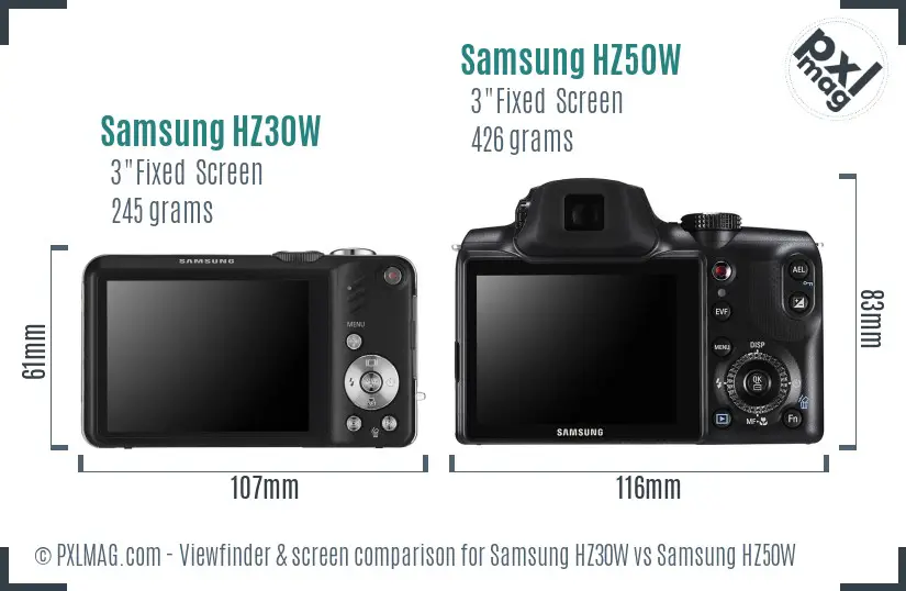 Samsung HZ30W vs Samsung HZ50W Screen and Viewfinder comparison