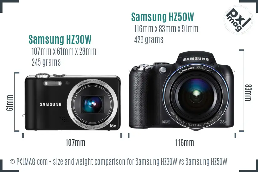 Samsung HZ30W vs Samsung HZ50W size comparison