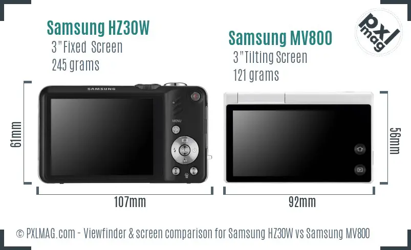 Samsung HZ30W vs Samsung MV800 Screen and Viewfinder comparison
