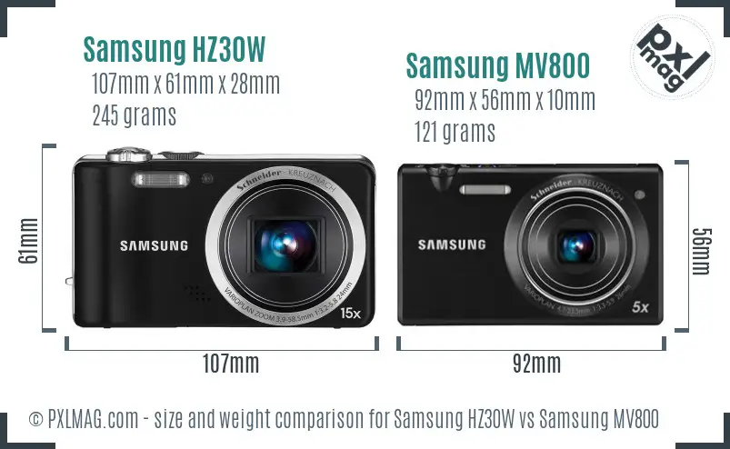 Samsung HZ30W vs Samsung MV800 size comparison