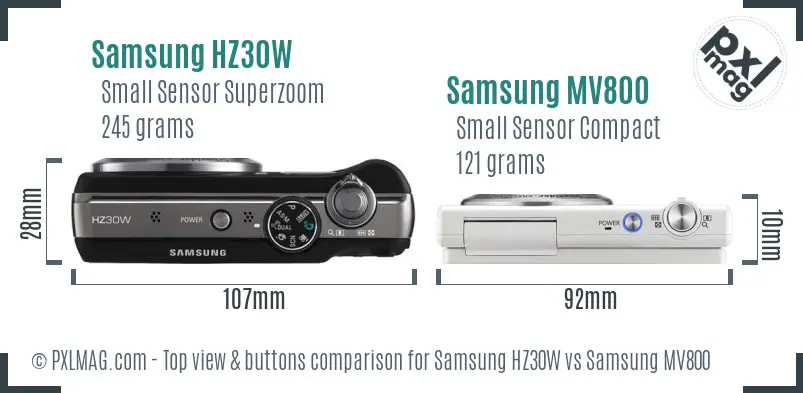 Samsung HZ30W vs Samsung MV800 top view buttons comparison