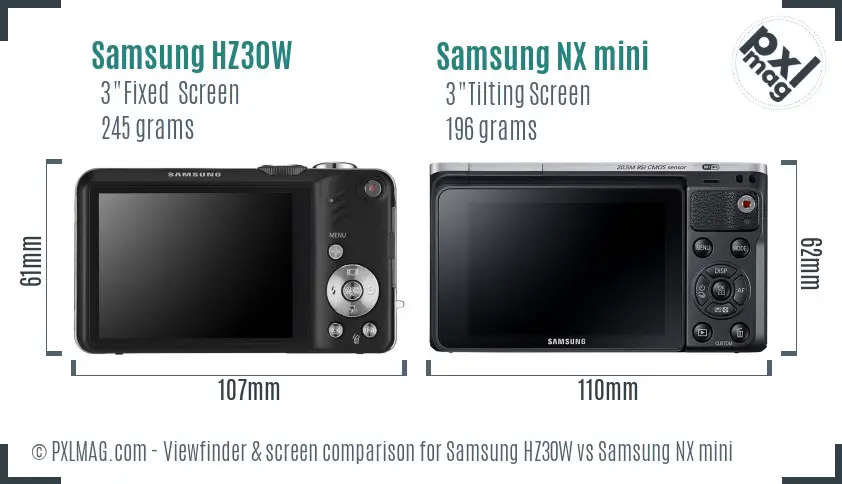 Samsung HZ30W vs Samsung NX mini Screen and Viewfinder comparison
