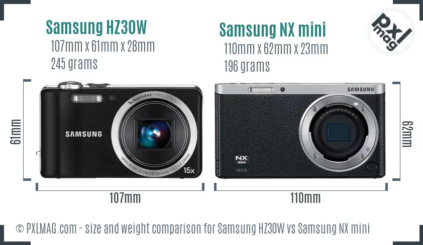 Samsung HZ30W vs Samsung NX mini size comparison