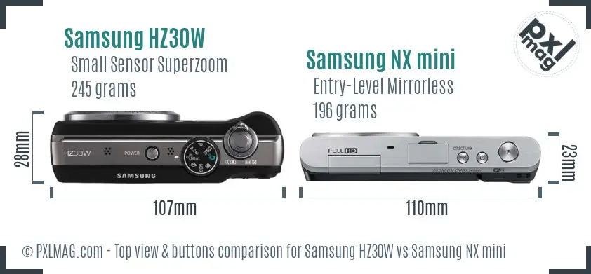Samsung HZ30W vs Samsung NX mini top view buttons comparison