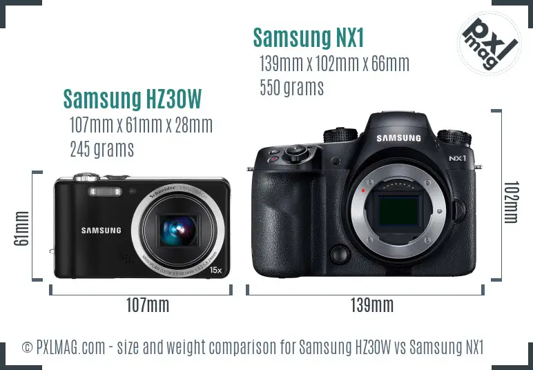 Samsung HZ30W vs Samsung NX1 size comparison