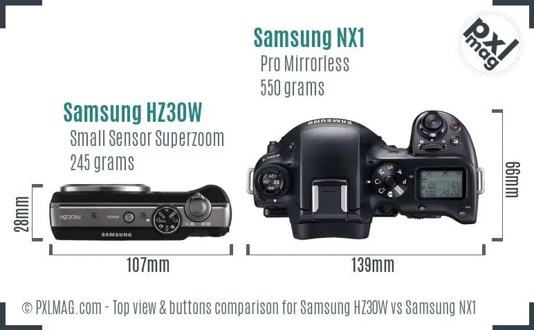 Samsung HZ30W vs Samsung NX1 top view buttons comparison