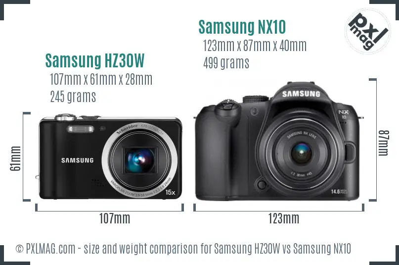 Samsung HZ30W vs Samsung NX10 size comparison