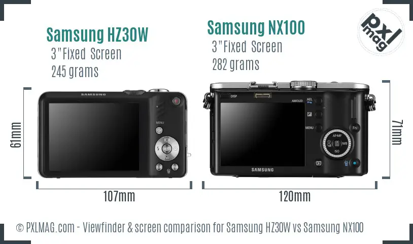 Samsung HZ30W vs Samsung NX100 Screen and Viewfinder comparison