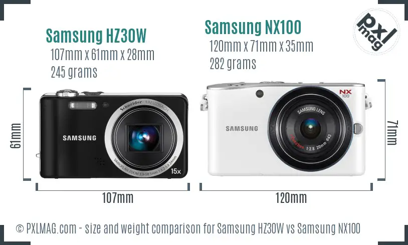 Samsung HZ30W vs Samsung NX100 size comparison