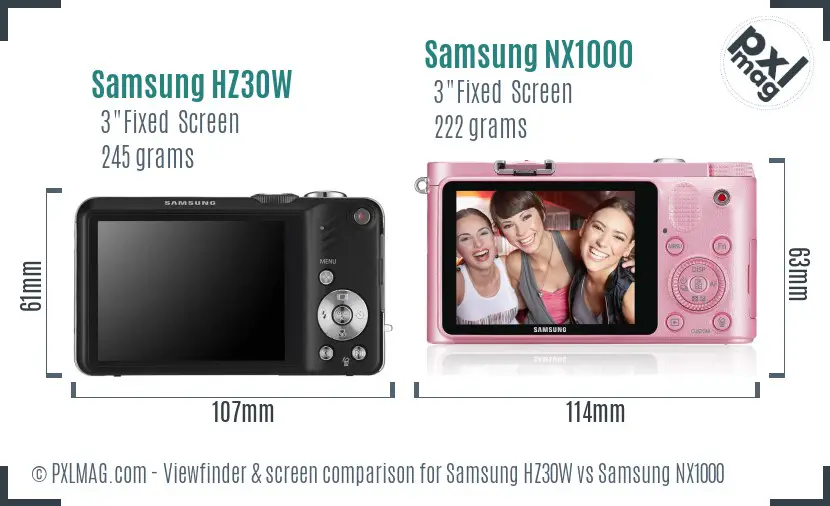 Samsung HZ30W vs Samsung NX1000 Screen and Viewfinder comparison