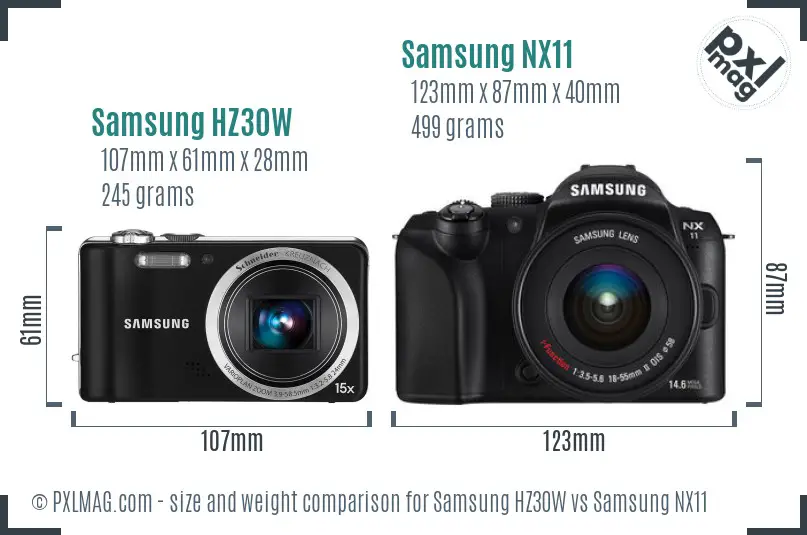 Samsung HZ30W vs Samsung NX11 size comparison