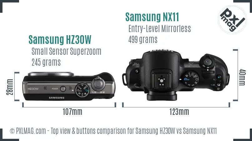 Samsung HZ30W vs Samsung NX11 top view buttons comparison