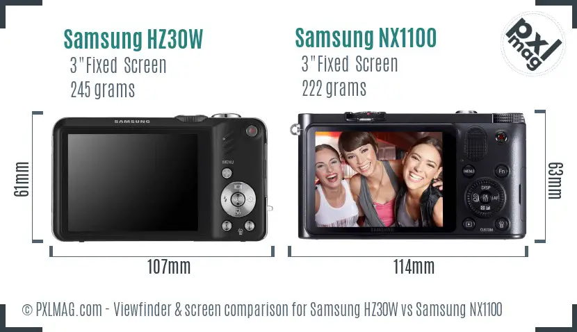 Samsung HZ30W vs Samsung NX1100 Screen and Viewfinder comparison