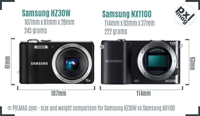 Samsung HZ30W vs Samsung NX1100 size comparison
