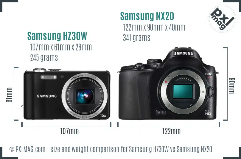 Samsung HZ30W vs Samsung NX20 size comparison