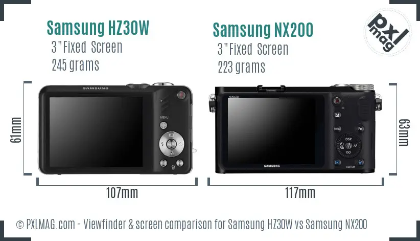 Samsung HZ30W vs Samsung NX200 Screen and Viewfinder comparison