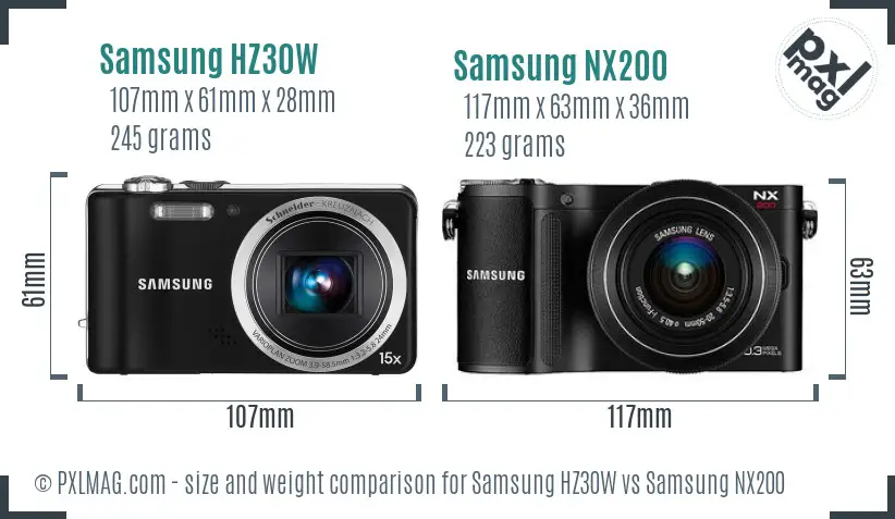 Samsung HZ30W vs Samsung NX200 size comparison