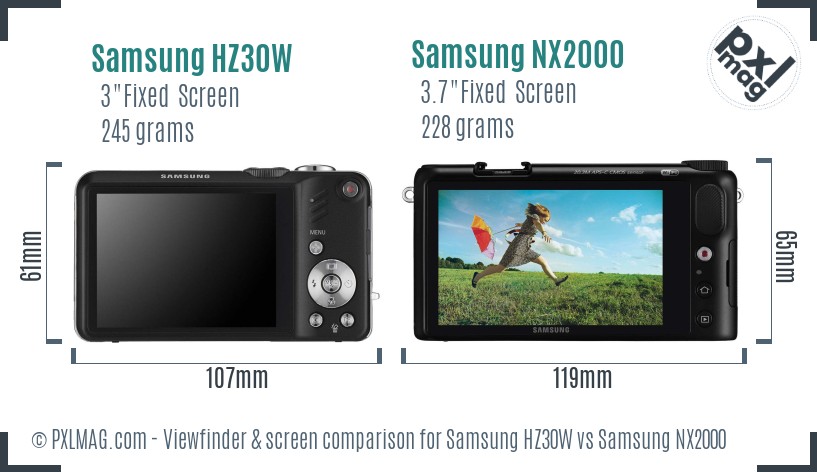 Samsung HZ30W vs Samsung NX2000 Screen and Viewfinder comparison