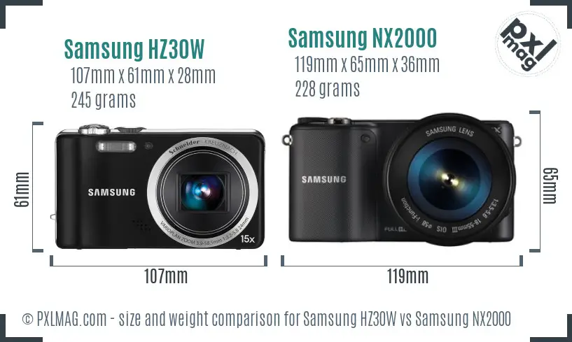 Samsung HZ30W vs Samsung NX2000 size comparison
