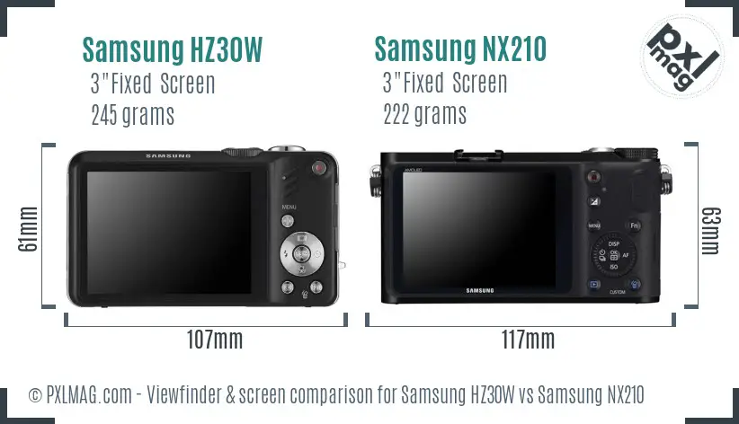 Samsung HZ30W vs Samsung NX210 Screen and Viewfinder comparison