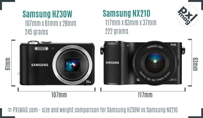Samsung HZ30W vs Samsung NX210 size comparison
